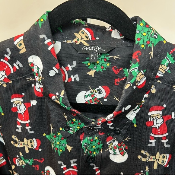 Christmas Button Up Long Sleeve Dress Shirt Santa Snowman Elf George Mens 2XL - Picture 4 of 10